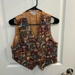 Facets by Mirrors Tapestry Vest Teddy Bear Pattern Size Medium